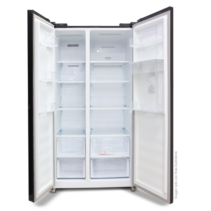 Refrigeradora Side By Side 18.5pc NRF-689INVSSLM Nisato, color negro, dispensador de agua, tecnología inverter.