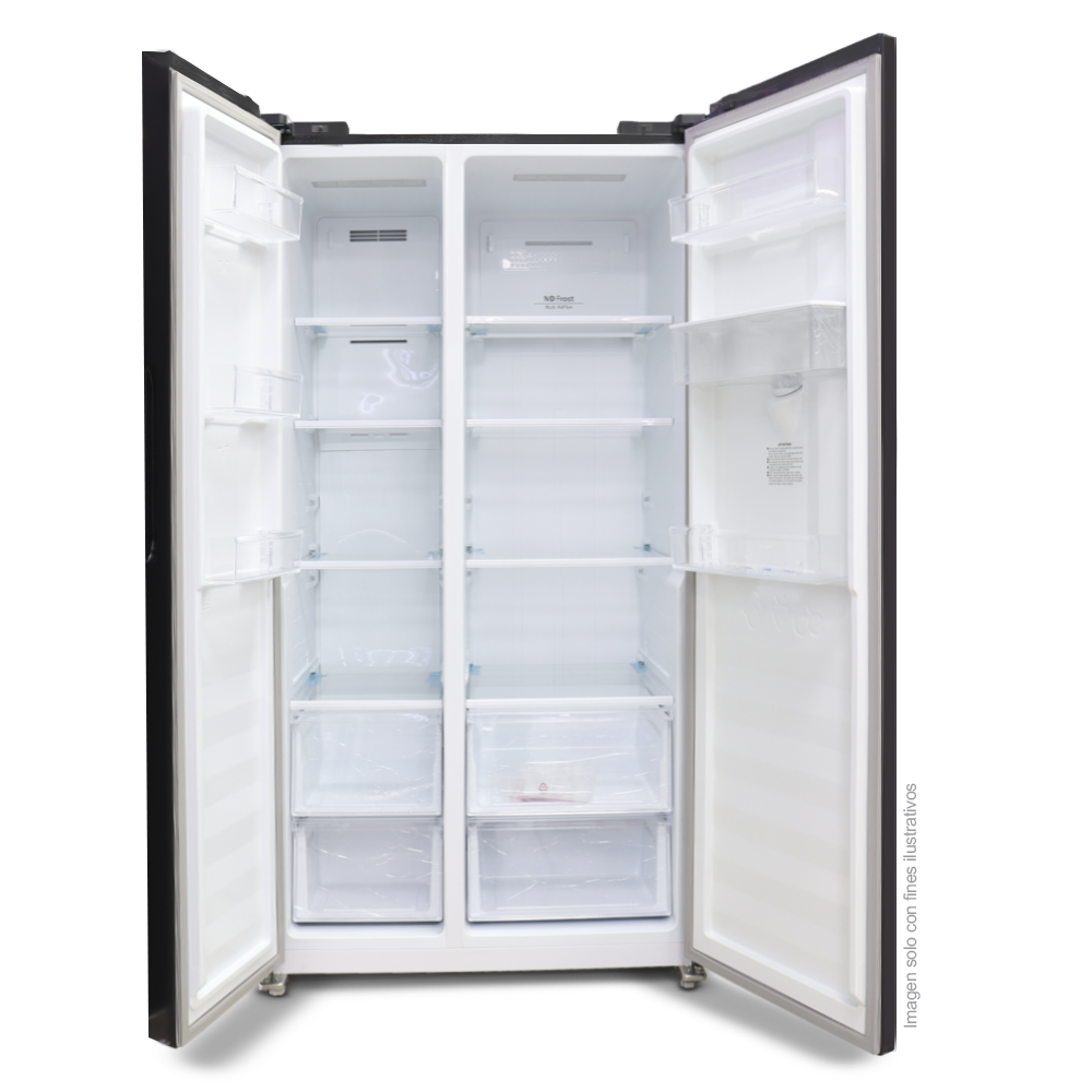 Refrigeradora Side By Side 18.5pc NRF-689INVSSLM Nisato, color negro, dispensador de agua, tecnología inverter.