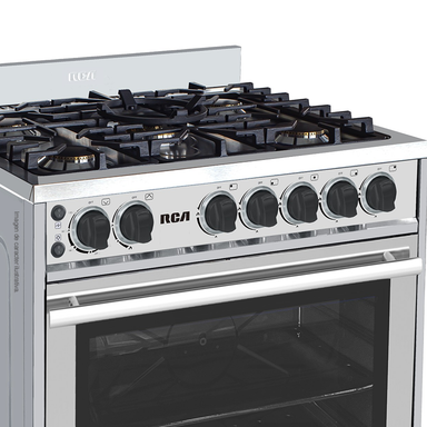 Estufa a gas de 30" RCCC8005F RCA, tipo comercial, 5 quemadores, encendido eléctrico. Horno con puerta panorámica