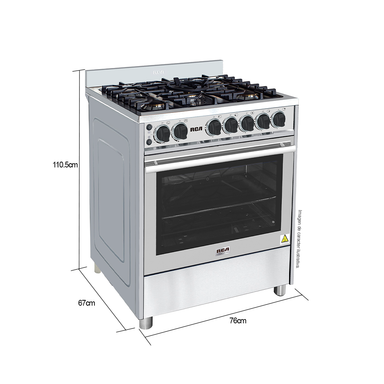 Estufa a gas de 30" RCCC8005F RCA, tipo comercial, 5 quemadores, encendido eléctrico. Horno con puerta panorámica