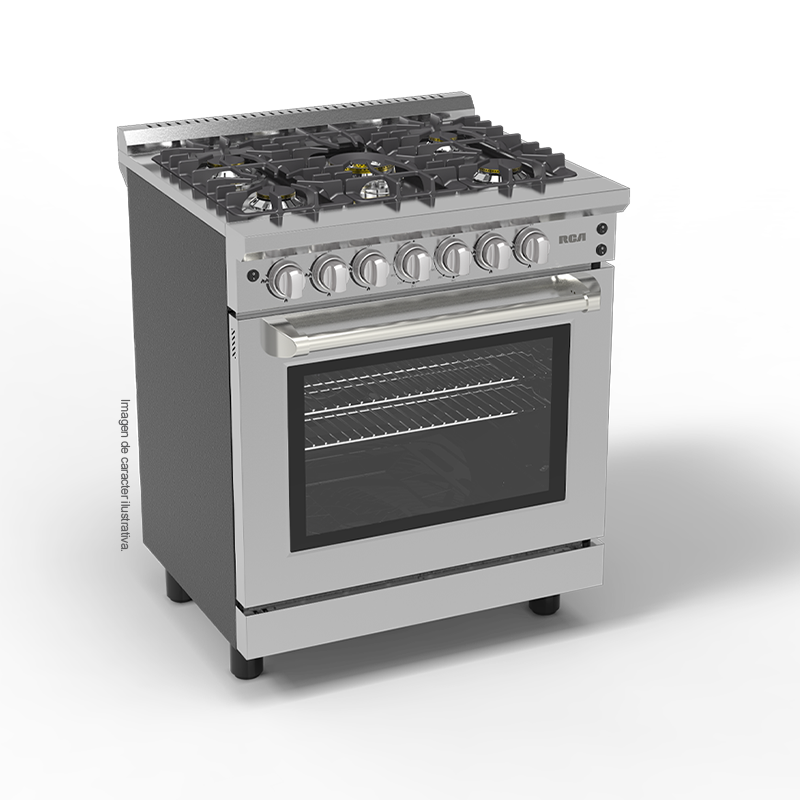 Estufa a gas de 30" RCCC840 RCA, tipo comercial, 5 quemadores, acero inoxidable 304 mesa y copete, limpieza continua en horno