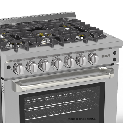 Estufa a gas de 30" RCCC840 RCA, tipo comercial, 5 quemadores, acero inoxidable 304 mesa y copete, limpieza continua en horno