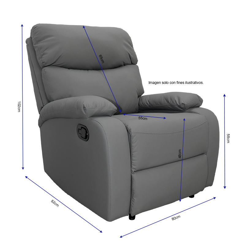 Sillón reclinable 857-GISELLEGO, color tono gris oscuro.