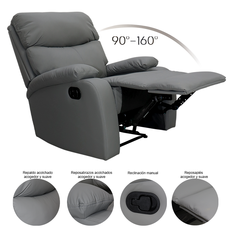 Sillón reclinable 857-GISELLEGO, color tono gris oscuro.