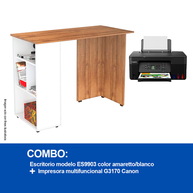 Combo Impresora Canon G3170 + Escritorio ES9903 amaretto blanco
