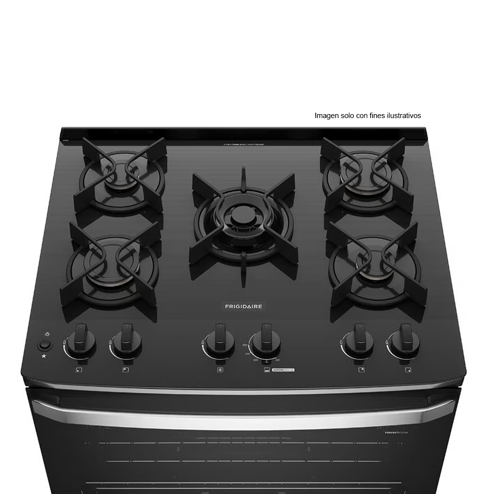 Estufa a Gas 30" FKGO30Z5BZB, mesa de vidrio templado, 5 quemadores (1 triple llama) Frigidaire.