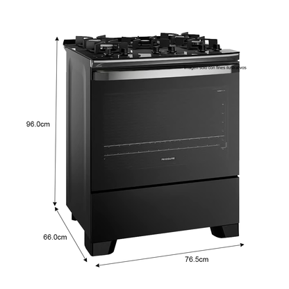 Estufa a Gas 30" FKGO30Z5BZB, mesa de vidrio templado, 5 quemadores (1 triple llama) Frigidaire.