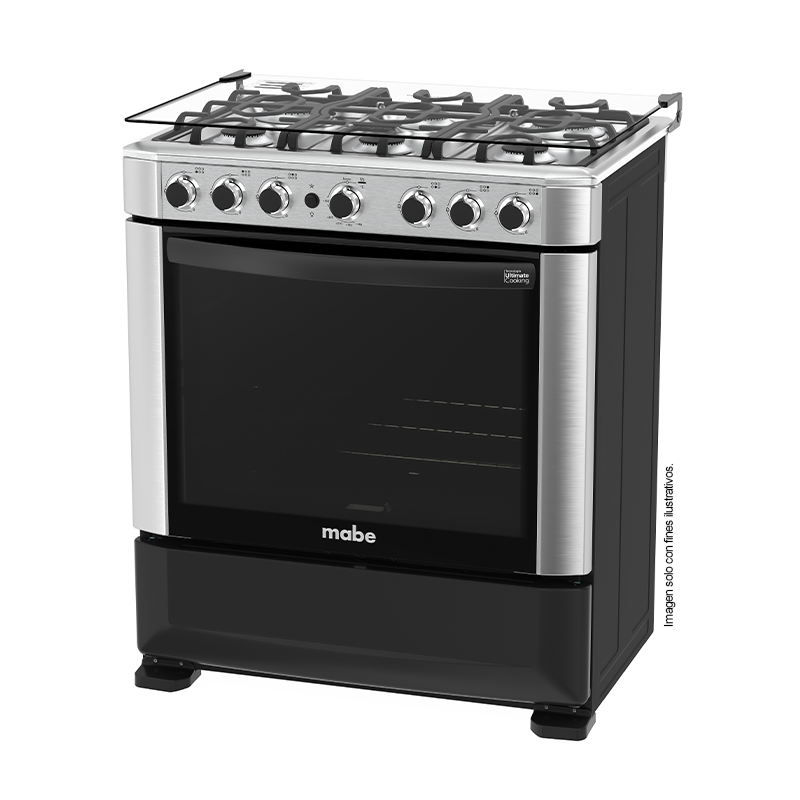 Estufa a gas de 30" (76cm) EMA7615FX0 Mabe, 6 quemadores, encendido electrónico por botón, parrillas de hierro fundid, horno de 109.83 litros