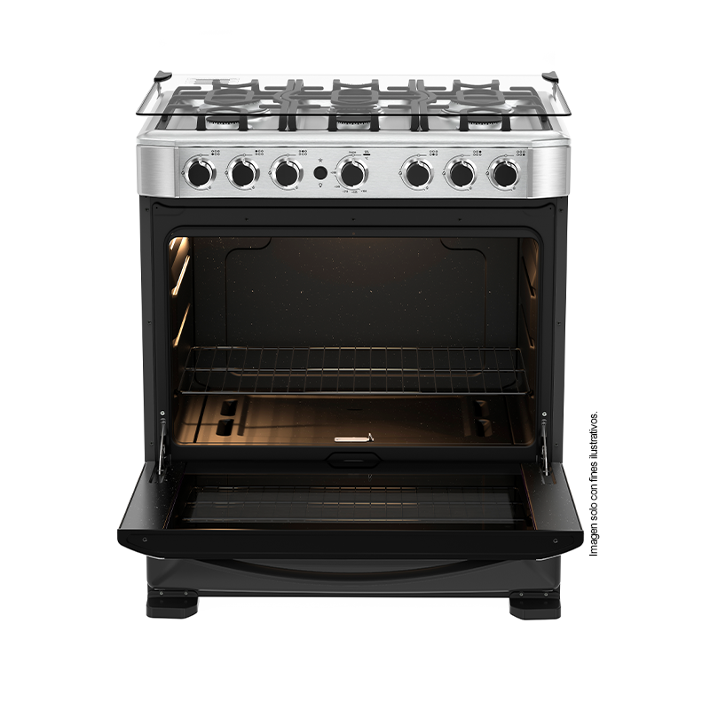 Estufa a gas de 30" (76cm) EMA7615FX0 Mabe, 6 quemadores, encendido electrónico por botón, parrillas de hierro fundid, horno de 109.83 litros