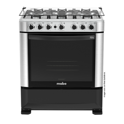 Estufa a gas de 30" (76cm) EMA7615FX0 Mabe, 6 quemadores, encendido electrónico por botón, parrillas de hierro fundid, horno de 109.83 litros