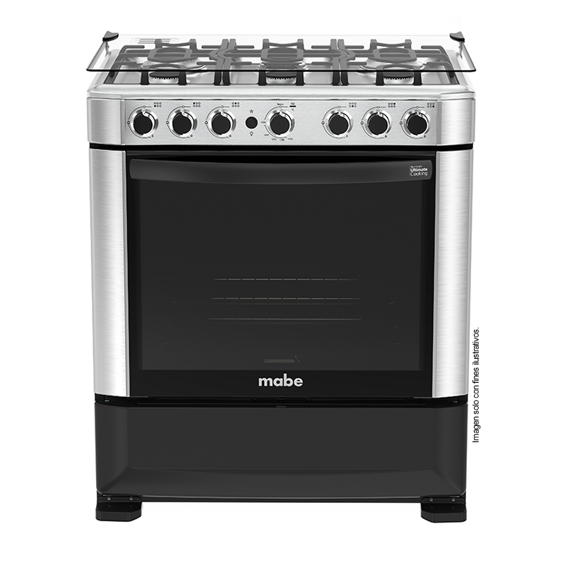 Estufa a gas de 30" (76cm) EMA7615FX0 Mabe, 6 quemadores, encendido electrónico por botón, parrillas de hierro fundid, horno de 109.83 litros