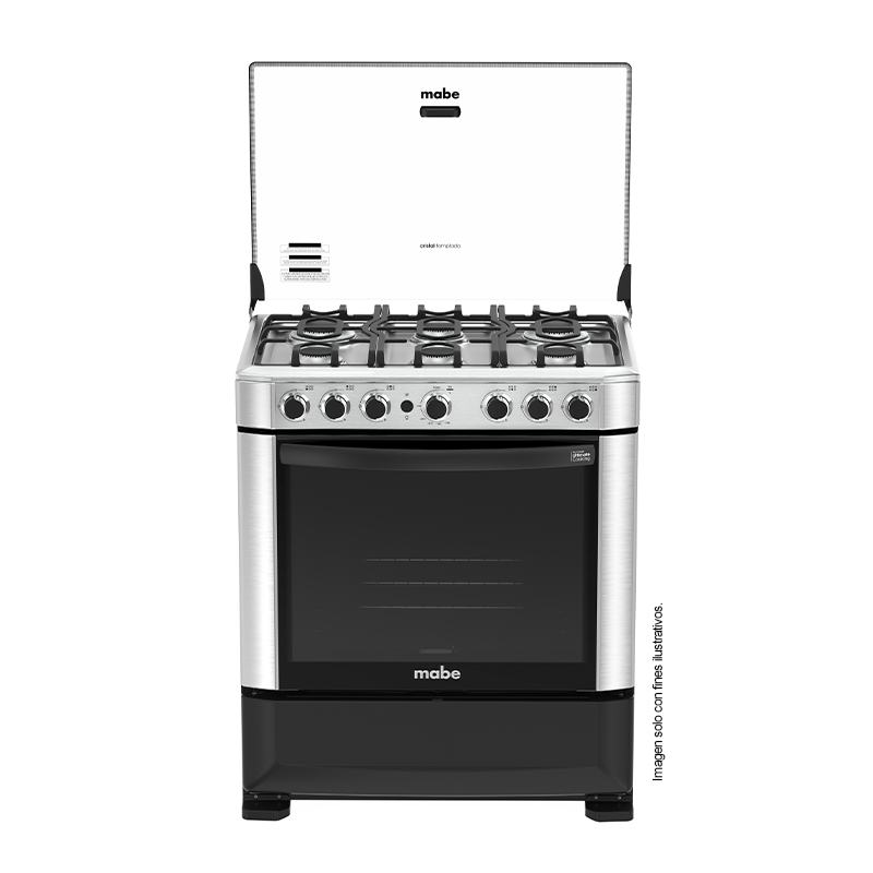 Estufa a gas de 30" (76cm) EMA7615FX0 Mabe, 6 quemadores, encendido electrónico por botón, parrillas de hierro fundid, horno de 109.83 litros