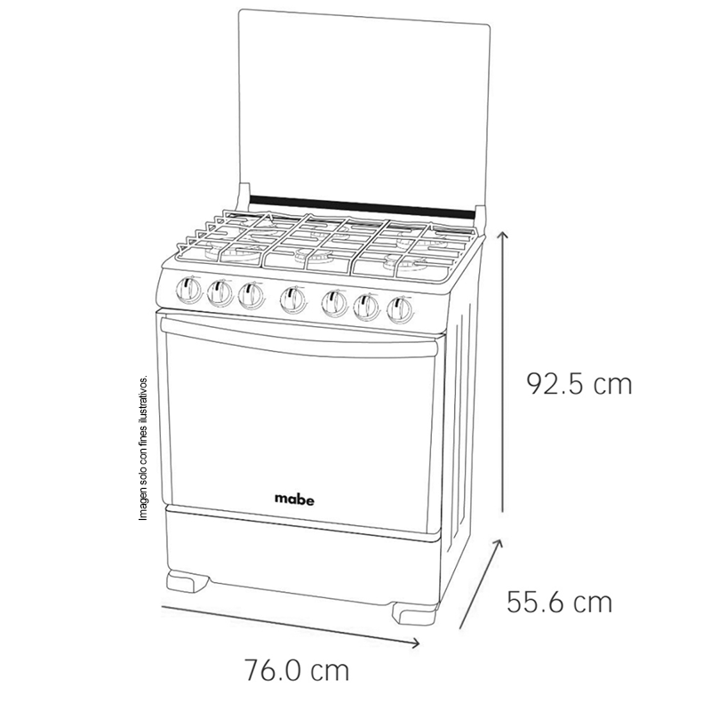 Estufa a gas de 30" (76cm) EMA7615FX0 Mabe, 6 quemadores, encendido electrónico por botón, parrillas de hierro fundid, horno de 109.83 litros