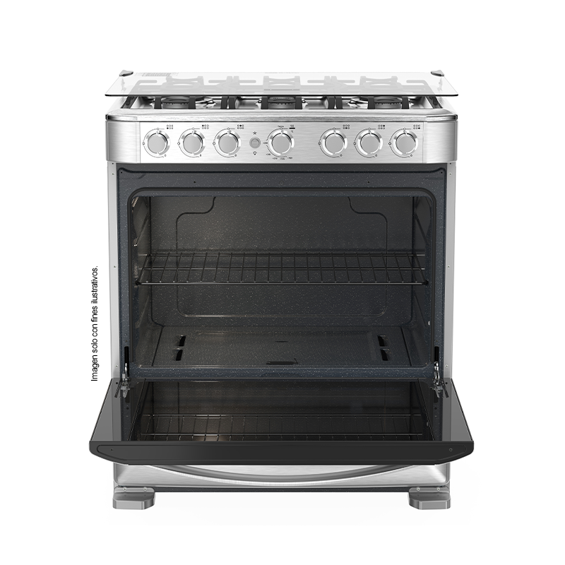 Estufa a gas de 30" (76cm) EMA7620FX0 Mabe, 6 quemadores, encendido electrónico por botón, parrillas de hierro fundid, horno de 109.83 litros