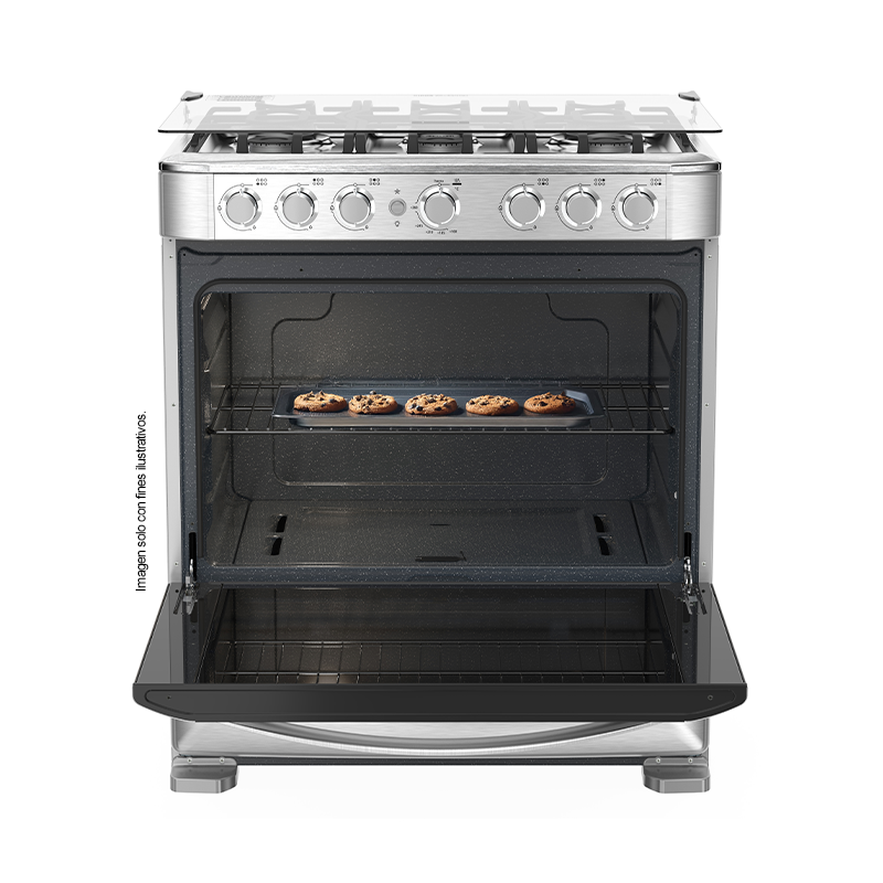 Estufa a gas de 30" (76cm) EMA7620FX0 Mabe, 6 quemadores, encendido electrónico por botón, parrillas de hierro fundid, horno de 109.83 litros