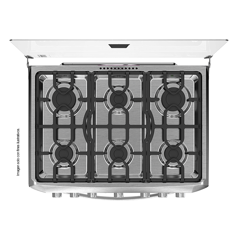 Estufa a gas de 30" (76cm) EMA7620FX0 Mabe, 6 quemadores, encendido electrónico por botón, parrillas de hierro fundid, horno de 109.83 litros