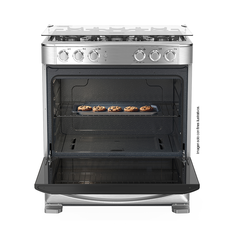 Estufa a gas de 30" (76cm) EMA7628FX0 Mabe, 5 quemadores, encendido electrónico por botón, parrillas de hierro fundid, horno de 109.83 litros