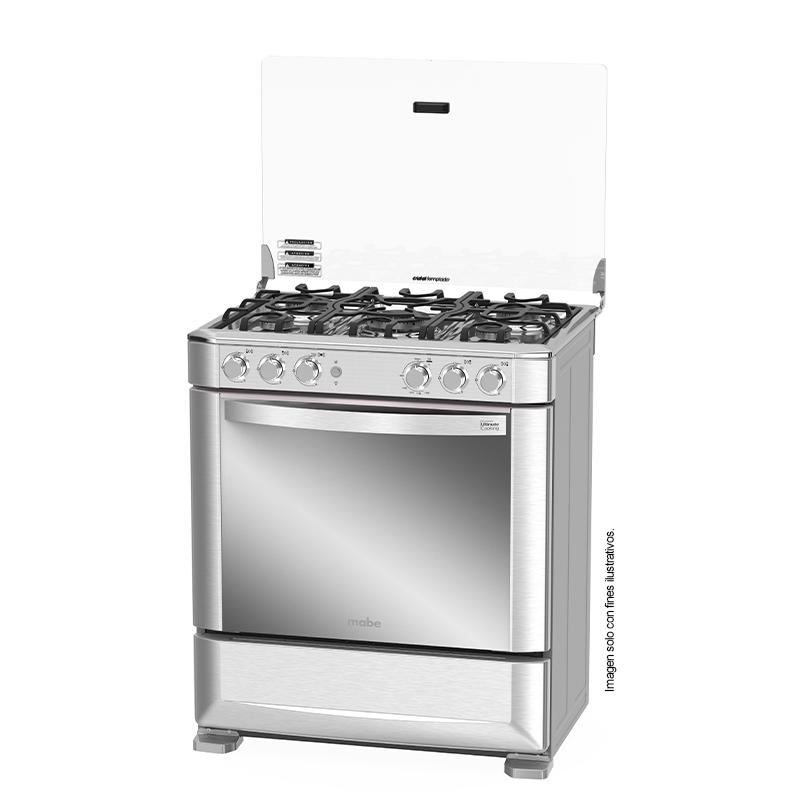 Estufa a gas de 30" (76cm) EMA7628FX0 Mabe, 5 quemadores, encendido electrónico por botón, parrillas de hierro fundid, horno de 109.83 litros