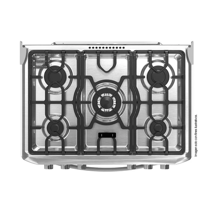 Estufa a gas de 30" (76cm) EMA7628FX0 Mabe, 5 quemadores, encendido electrónico por botón, parrillas de hierro fundid, horno de 109.83 litros