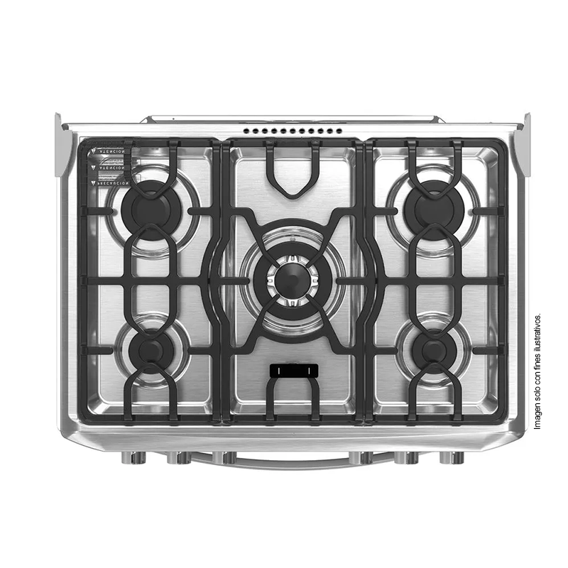 Estufa a gas de 30" (76cm) EMA7628FX0 Mabe, 5 quemadores, encendido electrónico por botón, parrillas de hierro fundid, horno de 109.83 litros