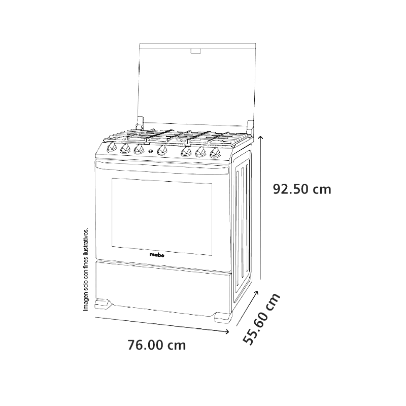 Estufa a gas de 30" (76cm) EMA7628FX0 Mabe, 5 quemadores, encendido electrónico por botón, parrillas de hierro fundid, horno de 109.83 litros