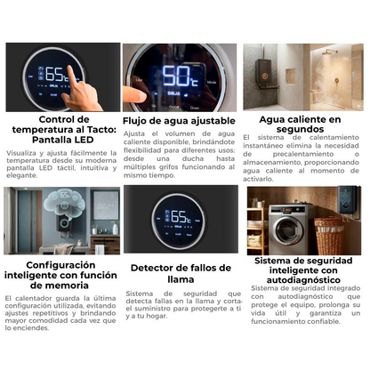 Calentador de agua a gas CLT21L Black, DRIJA encendido eléctrico automático, 35-65°C, panel de control Digital.