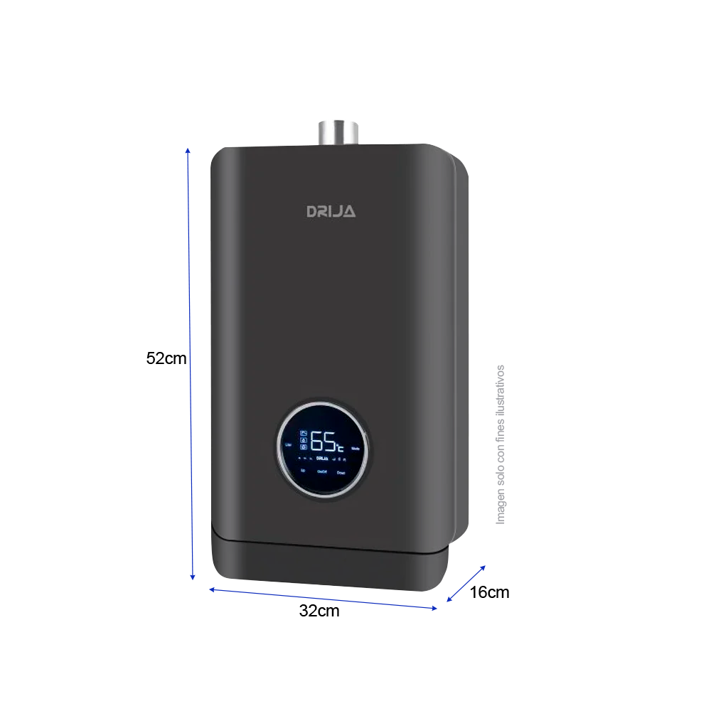 Calentador de agua a gas CLT13 BLACK Drija 13litros, color negro encendido eléctrico automático, 35 a 65°C