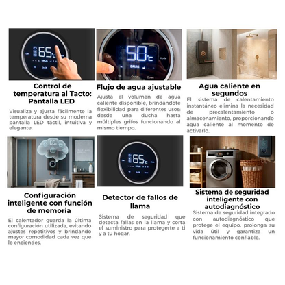 Calentador de agua a gas CLT13 BLACK Drija 13litros, color negro encendido eléctrico automático, 35 a 65°C