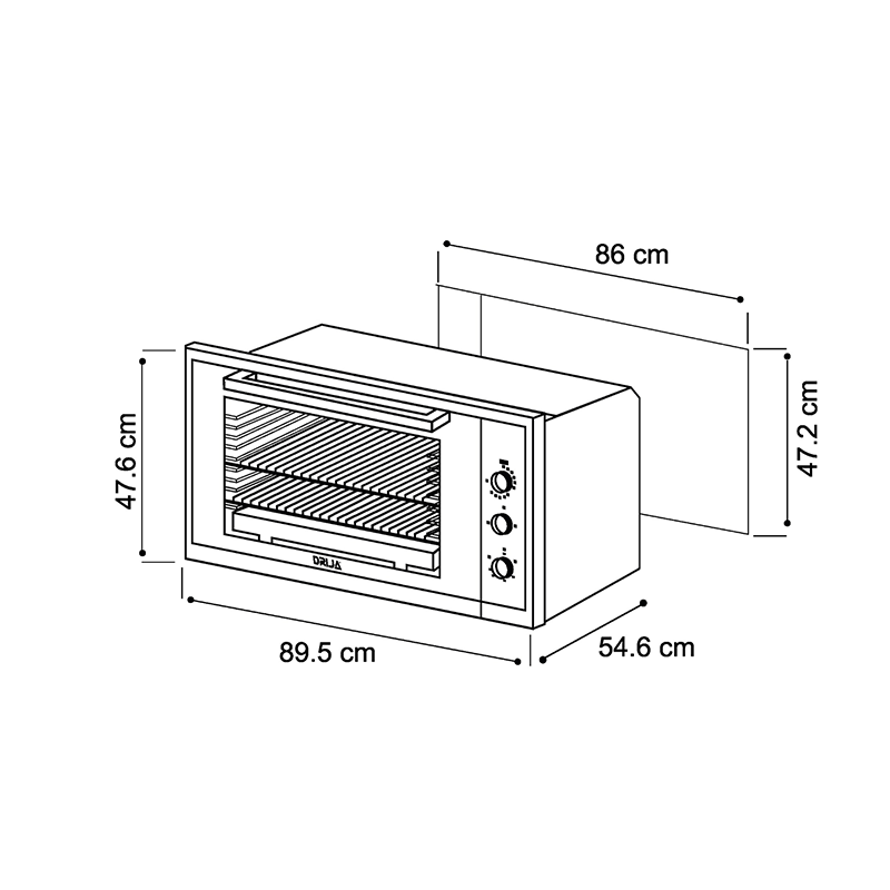 Horno empotrable a gas AMÉRICA 90 GAS-A Capacidad de 105 litros (3.71pc) diseño minimalista, triple vidrio templado en puerta, encendido eléctrico.