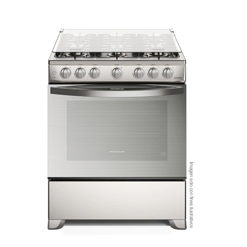 Estufa a gas de 30" FKGN30C3FYI, Frigidaire, 6 quemadores, encendido eléctrico, tapa de vidrio, acabado acero inoxidable espejado