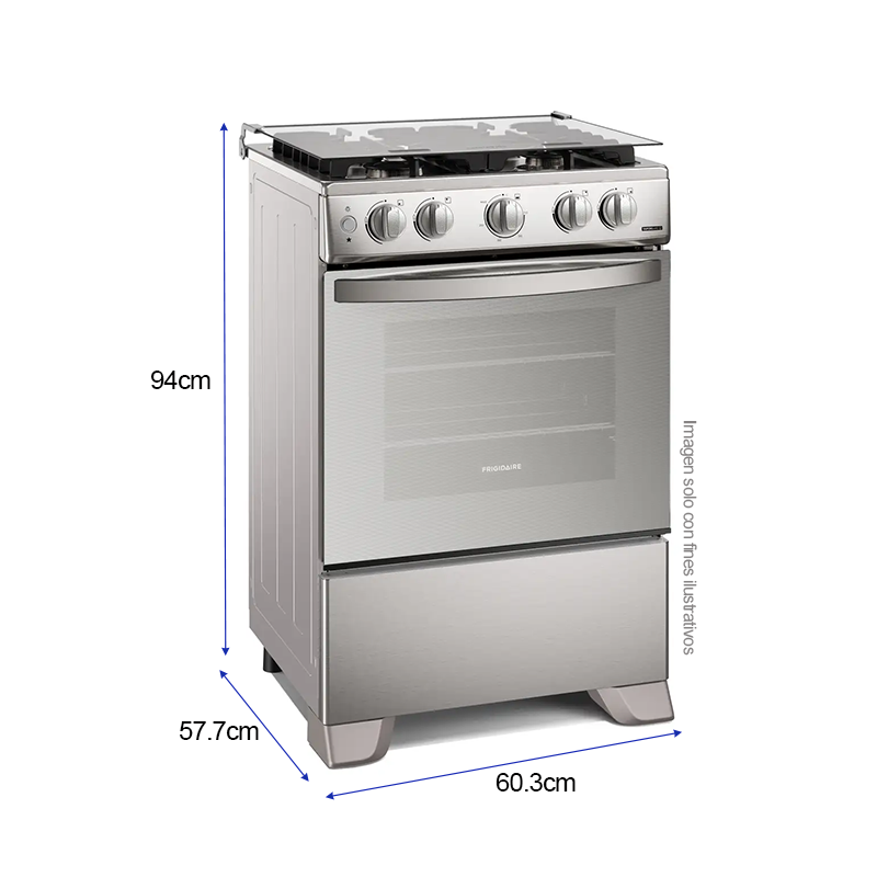 Estufa a gas de 24" FKGN24C3MYI Frigidaire, 4 quemadores, encendido eléctrico, tapa de vidrio, acabado acero inoxidable espejado
