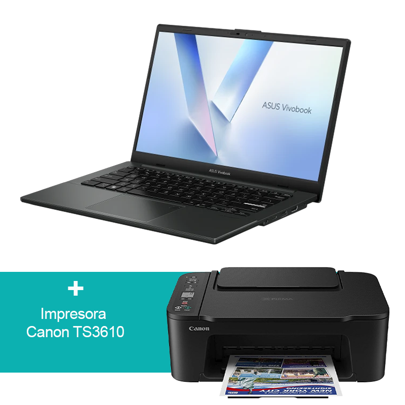 Combo Laptop Asus E1404FA-NK086W, 14" Ryzen 5 7520U 8Gb 512GB Windows 11 home + Impresora multifuncional Canon TS3610