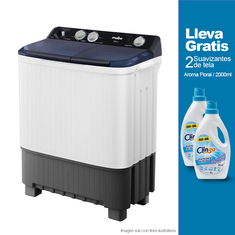 Lavadora semiautomática 11kg LMDX1123HBAB0 Mabe + 2 Suavizante de tela 2000ml Clingo