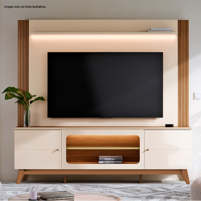 Centro de entretenimiento HOME MACEIO Color off White / canela Ideal para televisores de hasta 75"