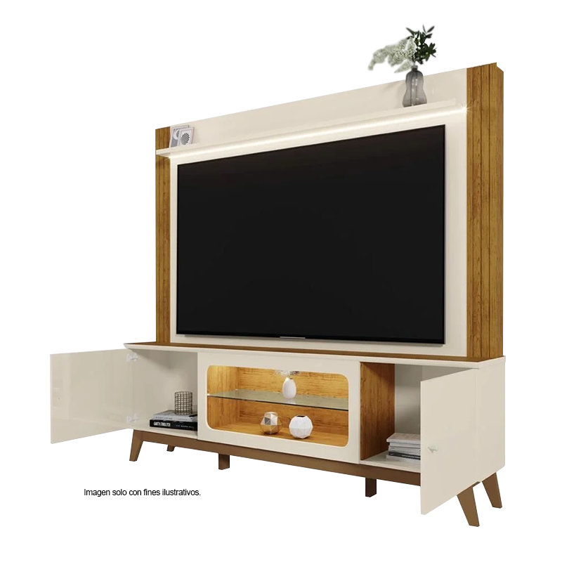 Centro de entretenimiento HOME MACEIO Color off White / canela Ideal para televisores de hasta 75"
