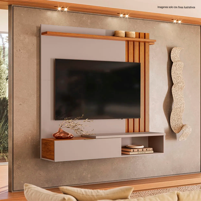 Centro de entretenimiento aereo modelo Vegas, soporta hasta pantalla de 65", color grigio fosco / canela