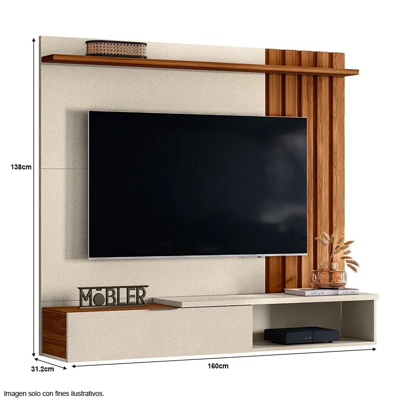 Centro de entretenimiento suspenso HOME Vegas soporta hasta pantallas de 65” color perola metalizado/canela.