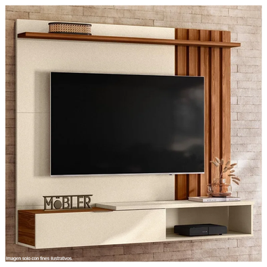 Centro de entretenimiento suspenso HOME Vegas soporta hasta pantallas de 65” color perola metalizado/canela.