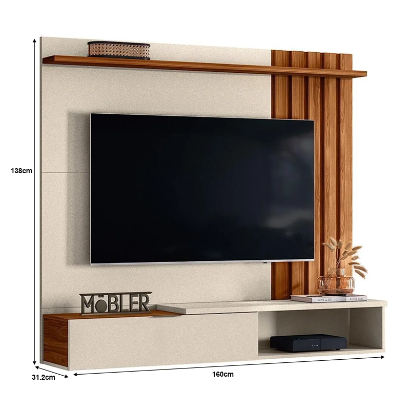 Centro de entretenimiento suspenso HOME Vegas soporta hasta pantallas de 65” color perola metalizado/canela.