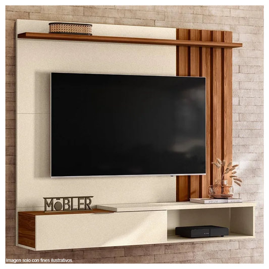Centro de entretenimiento suspenso HOME Vegas soporta hasta pantallas de 65” color perola metalizado/canela.