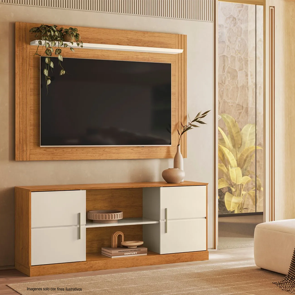 Combo Mesa y aéreo para TV, modelo Palmas, color canela / Off white para TV hasta 60 pulgadas