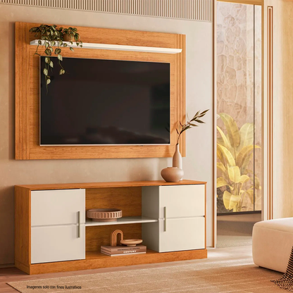 Combo Mesa y aéreo para TV, modelo Palmas, color canela / Off white para TV hasta 60 pulgadas
