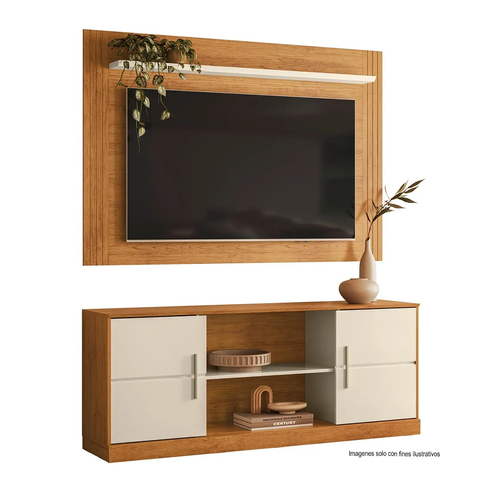 Combo Mesa y aéreo para TV, modelo Palmas, color canela / Off white para TV hasta 60 pulgadas