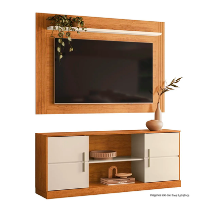 Combo Mesa y aéreo para TV, modelo Palmas, color canela / Off white para TV hasta 60 pulgadas