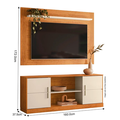 Combo Mesa y aéreo para TV, modelo Palmas, color canela / Off white para TV hasta 60 pulgadas