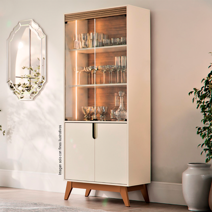 Vitrina Cristalería Paraty, con luz LED decorativa, Color Blanca / almendra