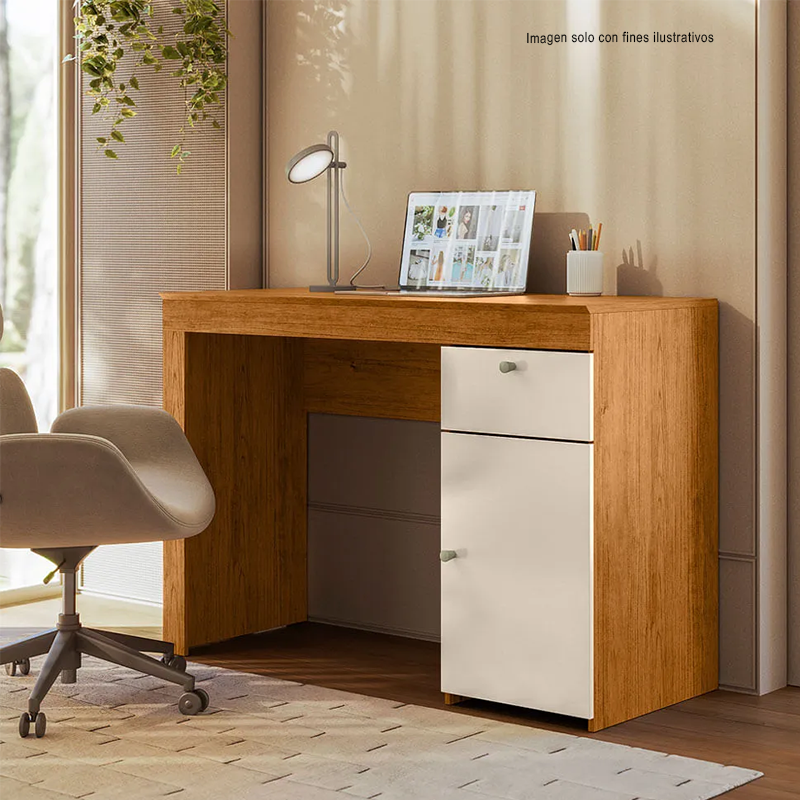 Escritorio IRIS color canela / Off White, diseño contemporáneo.