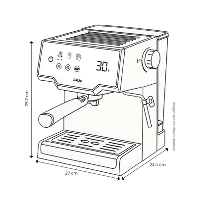 Cafetera Mocca 8T-B Drija ,8 tazas, diseño compacto, pantalla digital, 2 funciones preestablecidas Espresso y Capuccino.