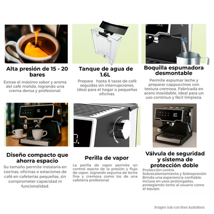Cafetera Mocca 8T-B Drija ,8 tazas, diseño compacto, pantalla digital, 2 funciones preestablecidas Espresso y Capuccino.