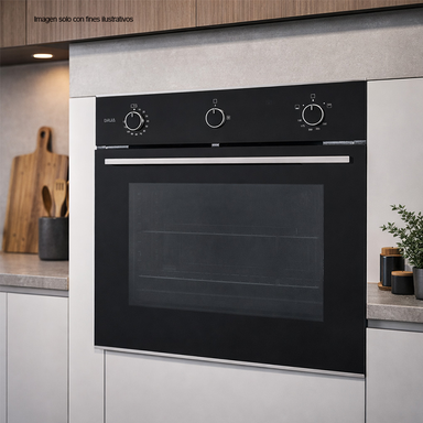 Horno empotrable a gas Drija Europa 60, diseño minimalista, 72 litros (2.54pc) 2 quemadores, válvula de seguridad, triple vidrio en puerta.